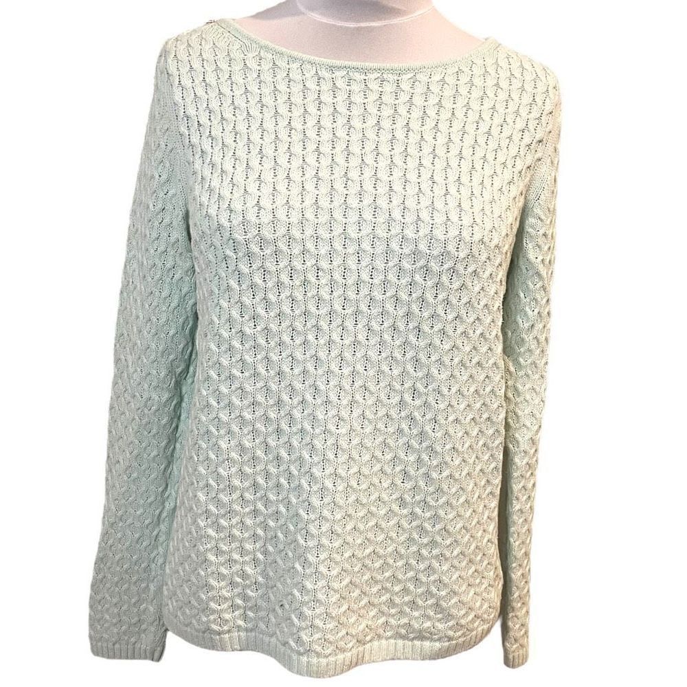 J Crew Baby Blue Crewneck Cable Detail Sweater Medium Cotton Waffle